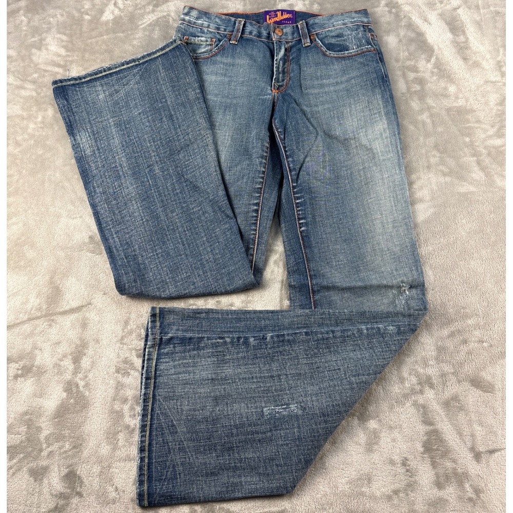 Landlubber Flare Jeans Blue Medium Wash Low Rise Bell Bottom Made in USA 28